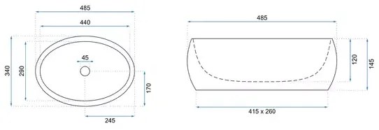 Lavoar pe blat Rea Linda oval finisaj piatra lava mat 49 cm