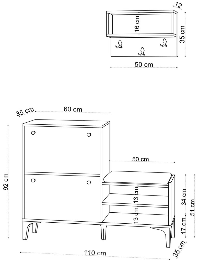 Set mobilier pentru hol Fuko (Alb + Negru). 1073371
