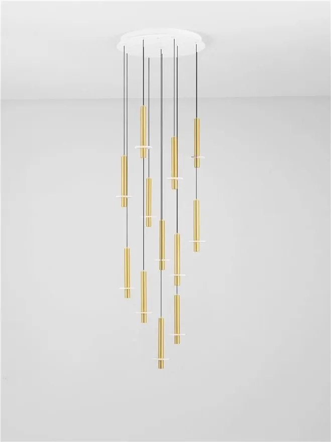 Lustra cu 12 Pendule tub subtire aluminiu auriu si alabastru LED NOEMI