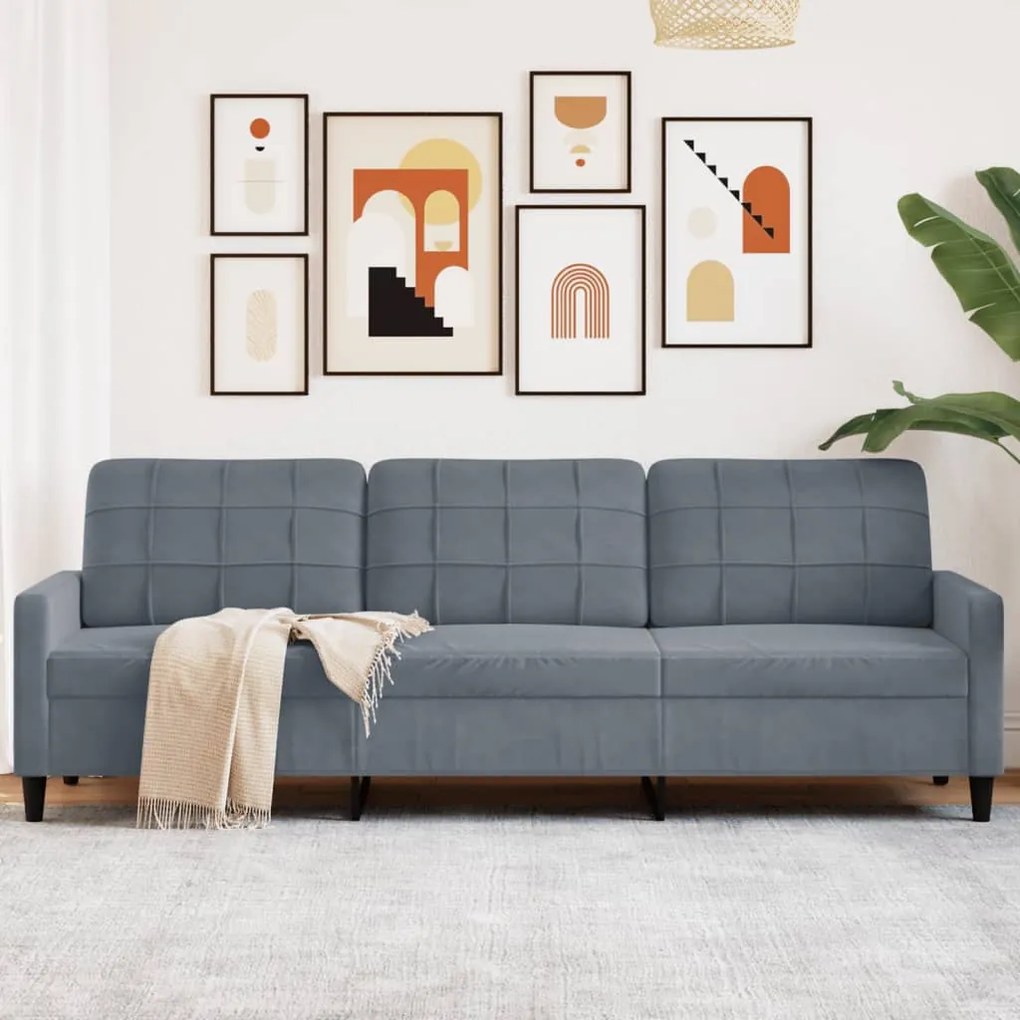 vidaXL Canapea cu 3 locuri, gri închis, 210 cm, material catifea
