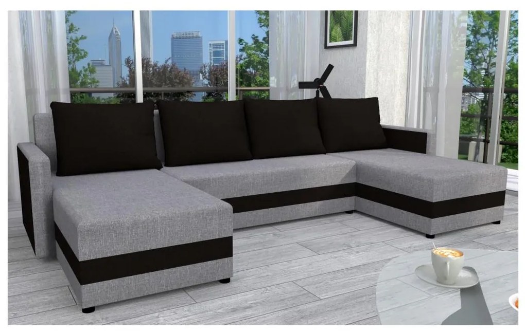 Colțar extensibil universal în U BRISTOL, tapițat, gri/negru