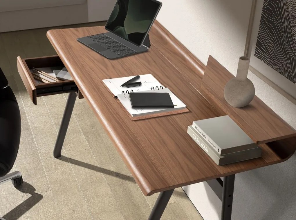 Birou modern din lemn furniruit si fibra de sticla Walnut
