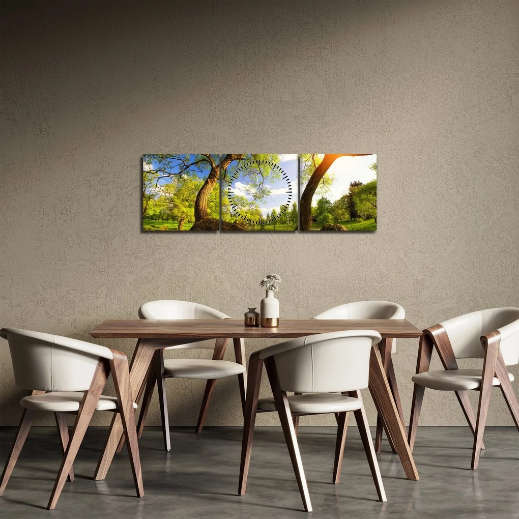 Tablou lunca ne primăvară (cu ceas) (90x30 cm)
