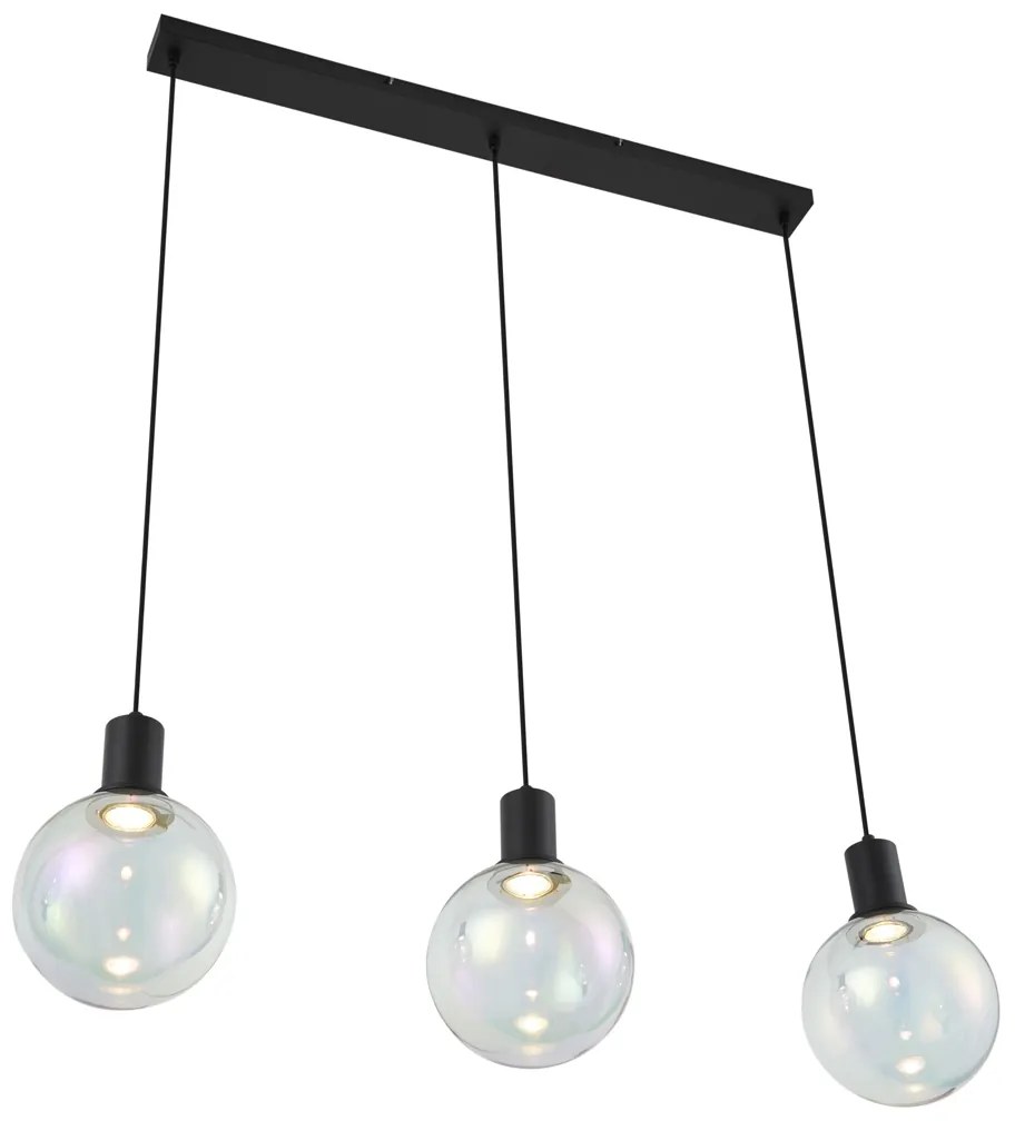 Lampă suspendată de design neagră cu sticlă curcubeu dreptunghiulară cu 3 lumini - Mallon