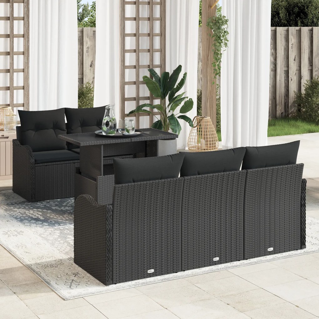 Set canapea grădină vidaXL 6 piese perne Poliratan Negru