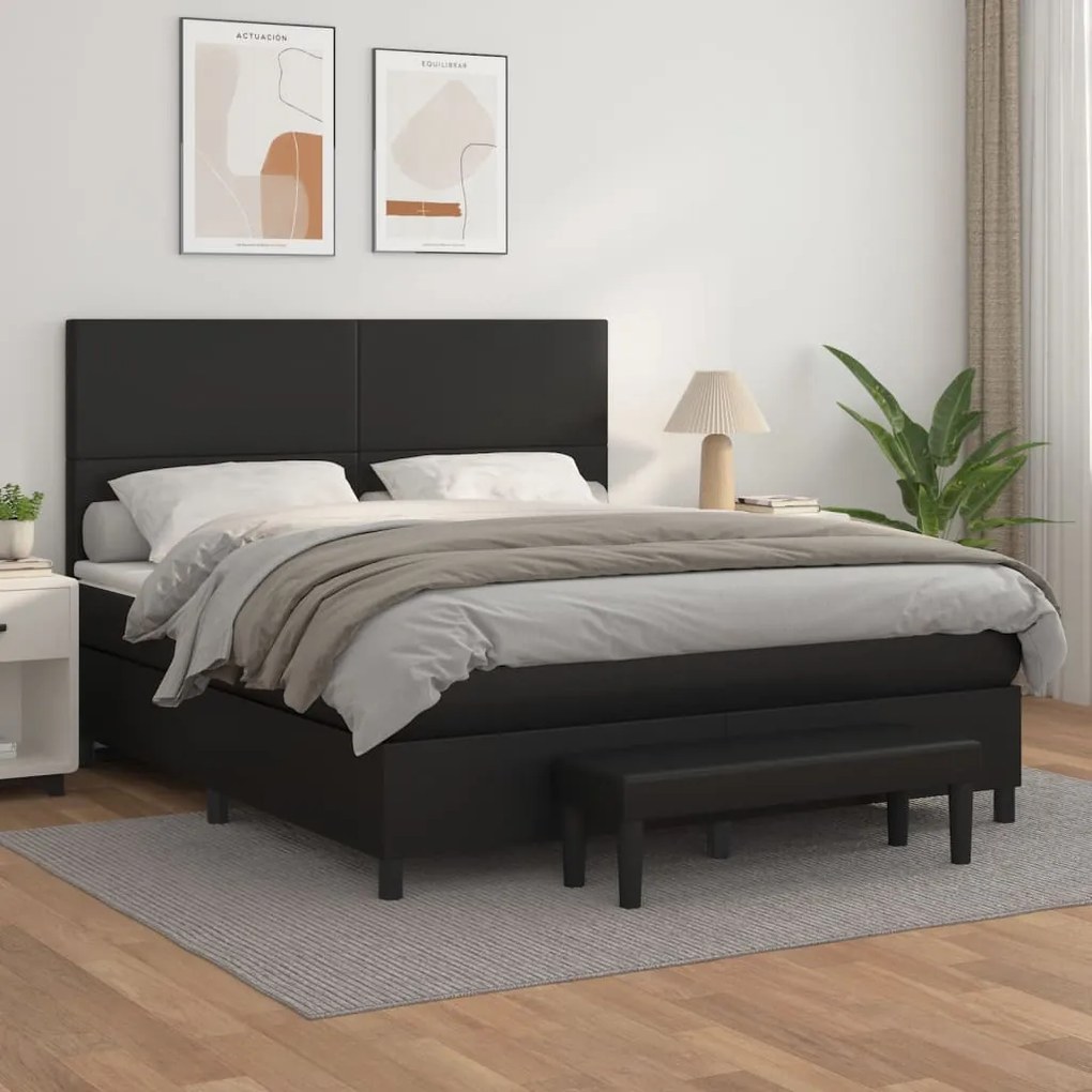 3137551 vidaXL Pat box spring cu saltea, negru, 160x200 cm, piele ecologică