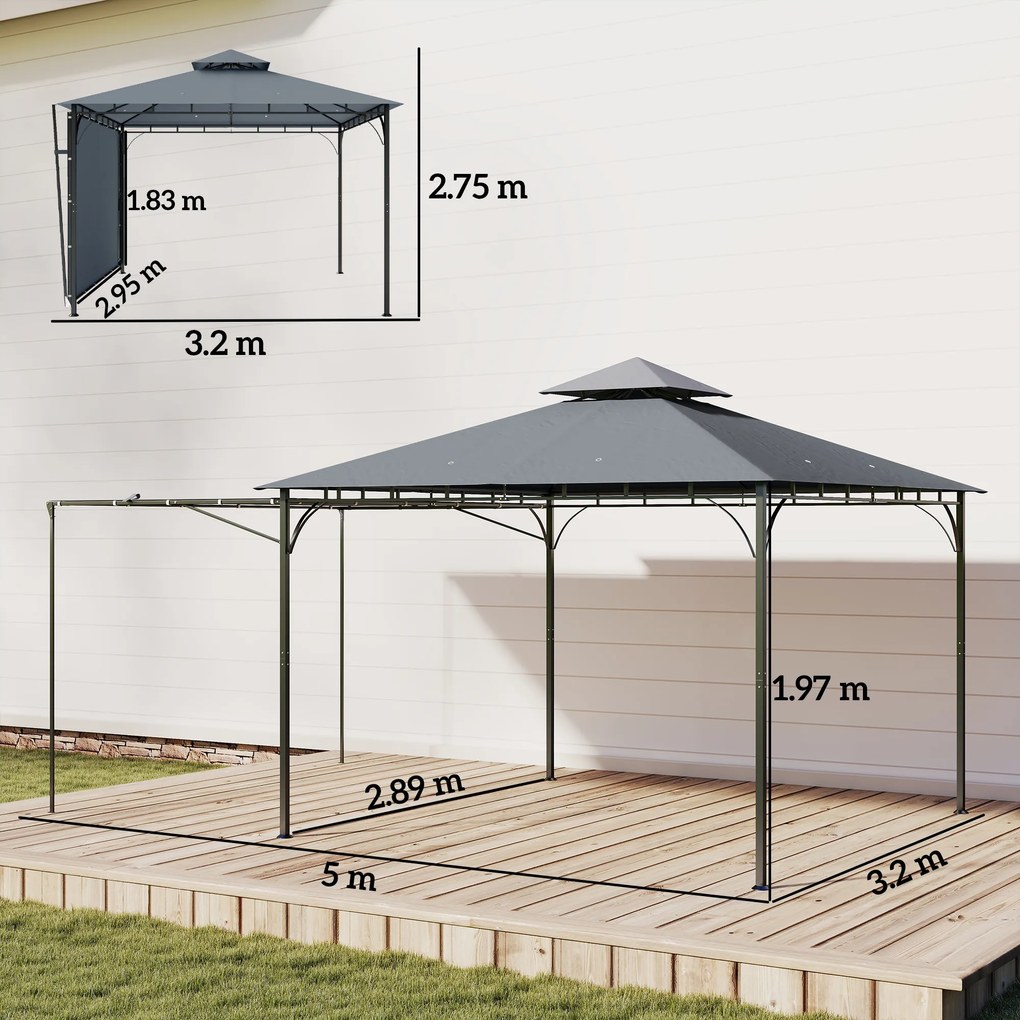 Outsunny Foișor de Grădină 3.2x3.2 m cu Acoperiș Extensibil, Foișor de Exterior cu Acoperiș Dublu Ventilat, Găuri de Drenaj, Cadru Metalic, pentru Grădină, Balcon, Petreceri, Terasă, UV30+, Gri Închis | Aosom Romania