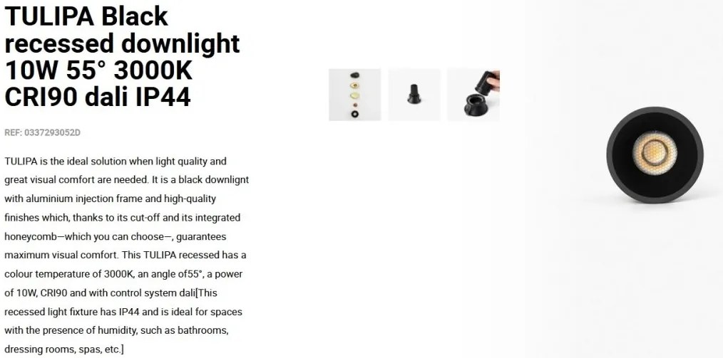 Spot LED incastrabil TULIPA Black recessed downlight 10W 55° 3000K CRI90 dali IP44