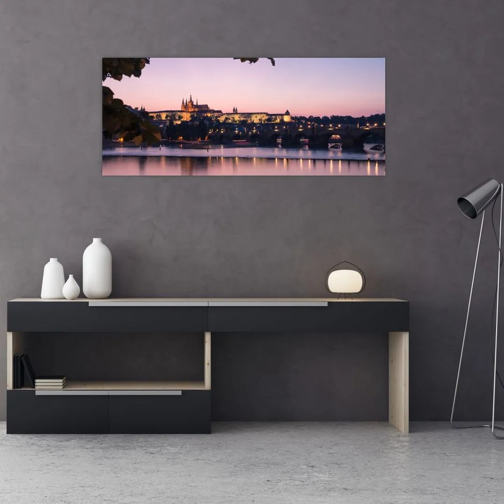 Tablou cu palatul din Praga și Vltava (120x50 cm)