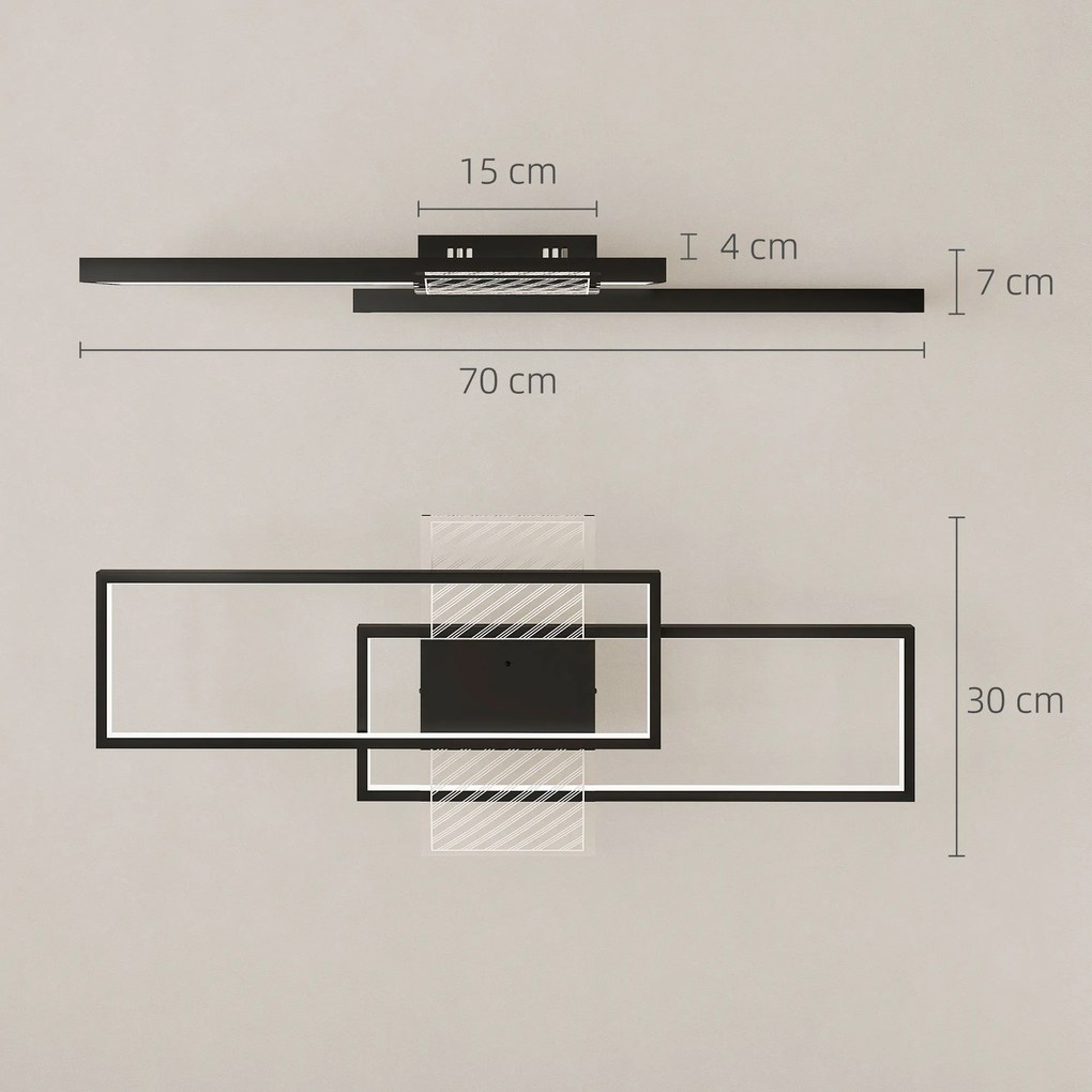 HOMCOM Plafonieră LED Reglabilă cu Telecomandă și Întrerupător, Temperatura Culoare 3000-6000K, Lampă de Design pentru Living și Sufragerie, 70x30 cm, Negru | Aosom Romania