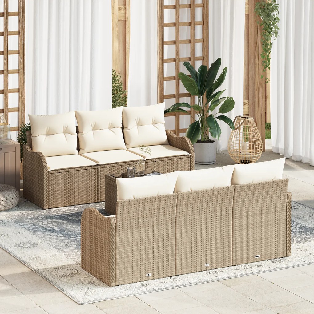 vidaXL Set canapea 7 piese cu perne Bej Poliratan