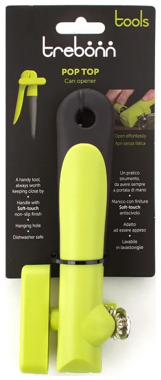 Deschizator de conserve Trebonn Pop Top 1523215, 18.2 cm, Maner moale, Orificiu de agatare, Negru/Galben