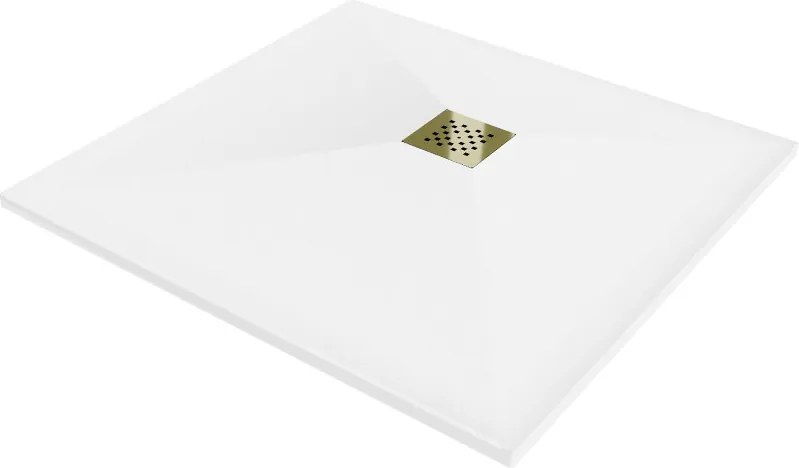 Mexen Stone+ broască compozit pătrată 90 x 90 cm, alb, mască aurie - 44109090-G