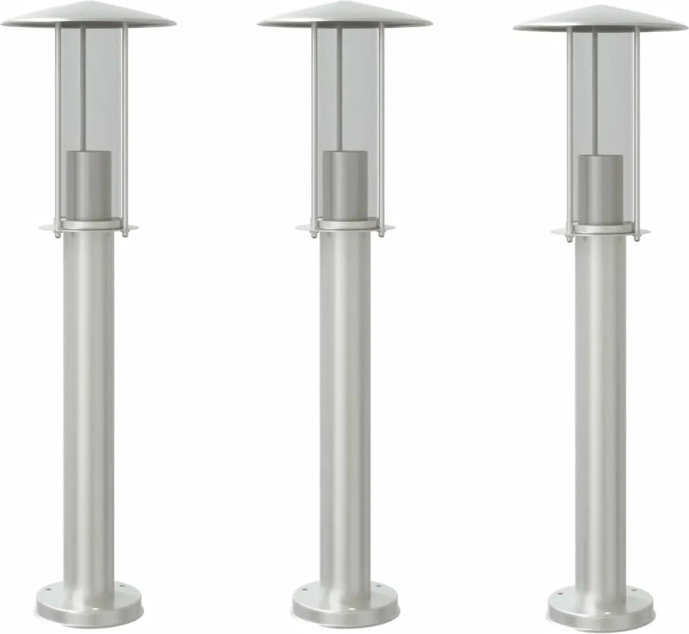 vidaXL Lămpi exterioare de podea 3 buc. argintiu 60 cm oțel inoxidabil