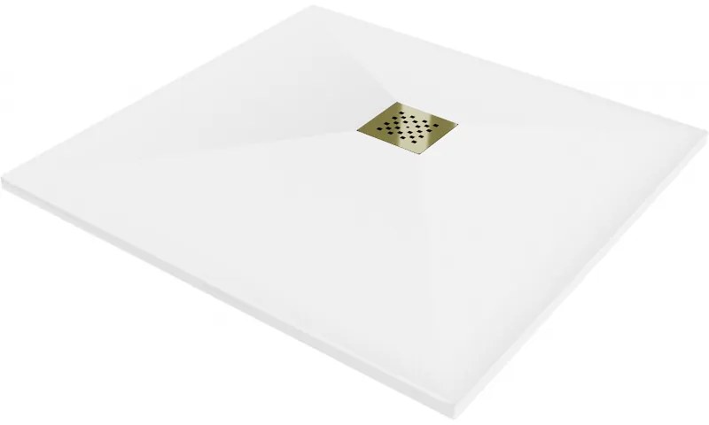 Mexen Stone+ cadă de duș pătrată din compozit 100 x 100 cm, alb, mască aurie - 44101010-G
