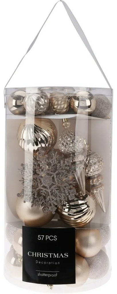Set de ornamente de Crăciun Cristal auriu, 57 buc