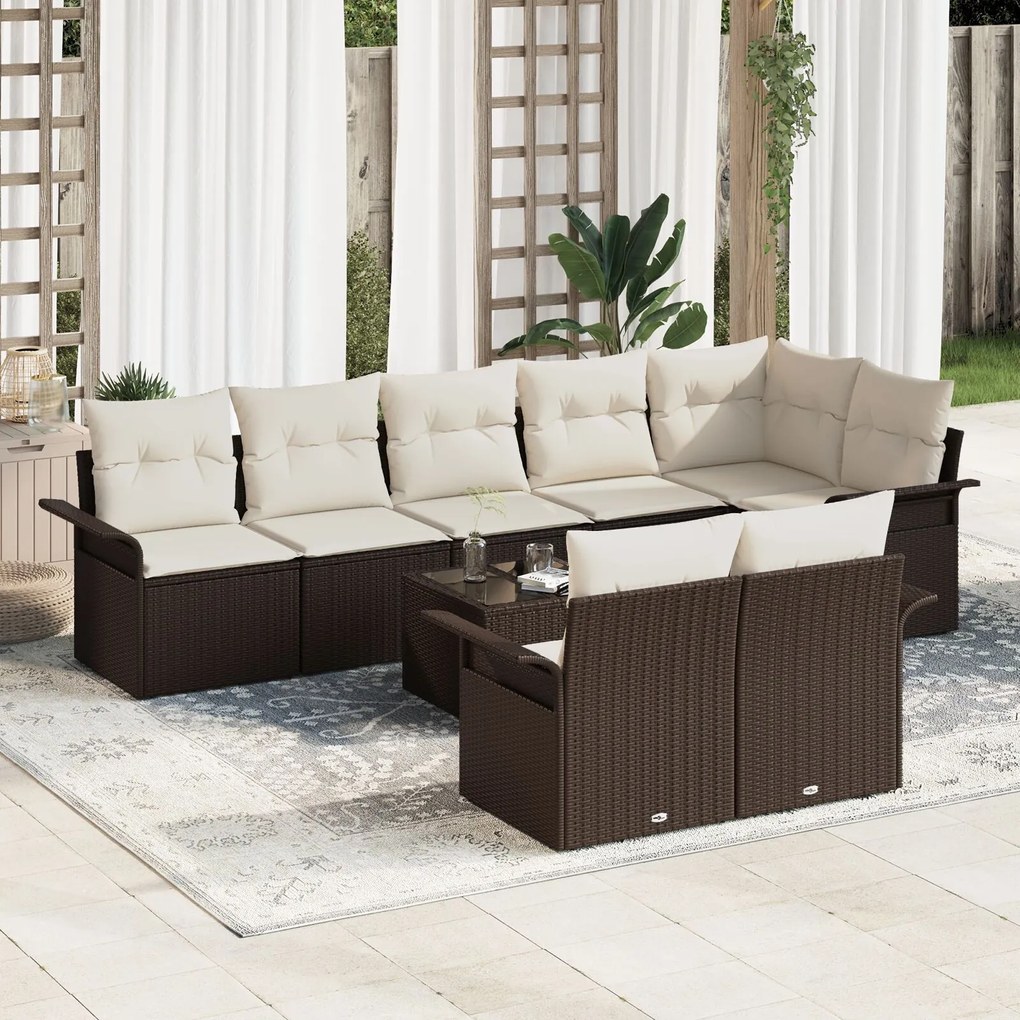 vidaXL Set de canapele pentru grădină cu pernă 9 pcs Maro Rattan poli