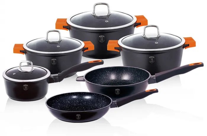 Set oale si tigai marmorate (10 piese) din aluminiu turnat Granit Diamond Line Berlinger Haus BH 1111N