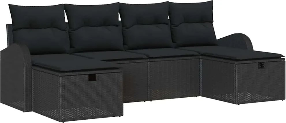 vidaXL Set de canapele pentru grădină cu pernă 6 pcs Negru poliratan