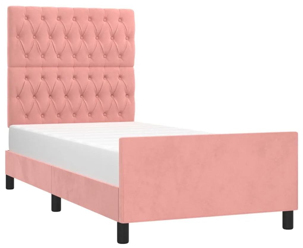 Cadru de pat cu tablie, roz, 90x190 cm, catifea Roz, 90 x 190 cm, Design cu nasturi