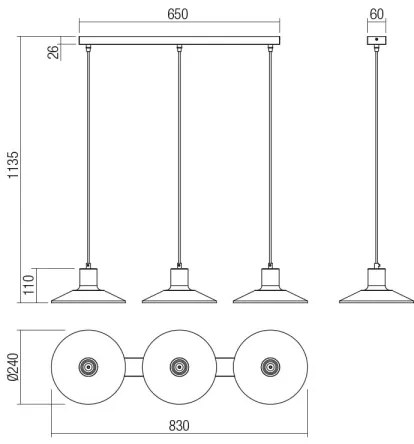 Lustră pe cablu Redo 01-4056 FRESNO 3xE27/42W/230V
