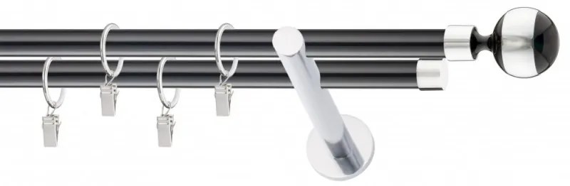 Galerie dubla combinat INOX NEGRU PICIOR UNIVERSAL ,prindere perete 19/19 MINGE (Alege marime: 280 cm)
