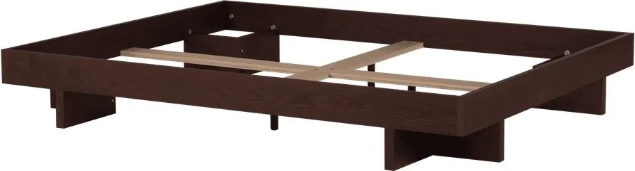 Pat matrimonial maro din MDF cu aspect de lemn de frasin fără tăblie cu somieră 180x200 cm Kito – noo.ma