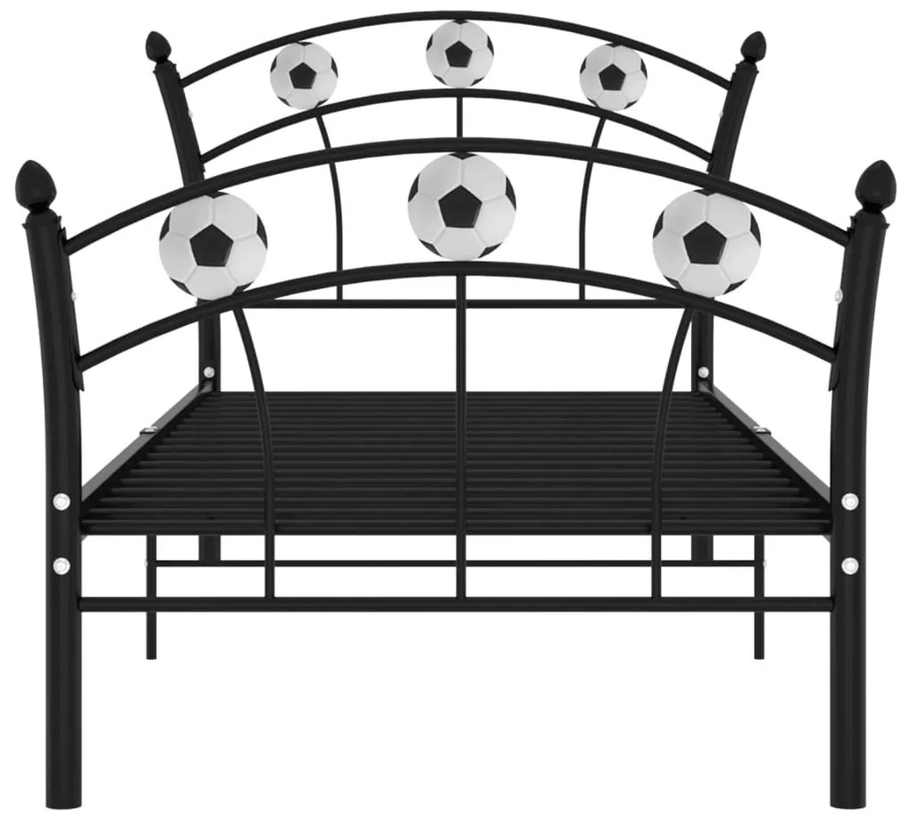 Cadru de pat, cu model de fotbal, negru, 90x200 cm, metal