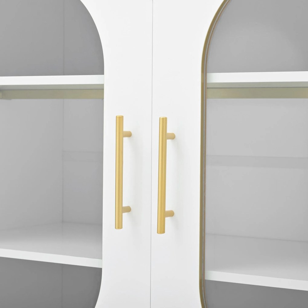 Comodă cu 2 sertare și 2 uși din sticlă, spațiu generos de depozitare, 140x38x90 cm, Alb