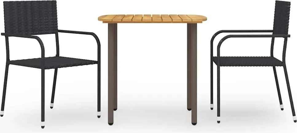 vidaXL Set mobilier de grădină, 3 piese, negru, poliratan