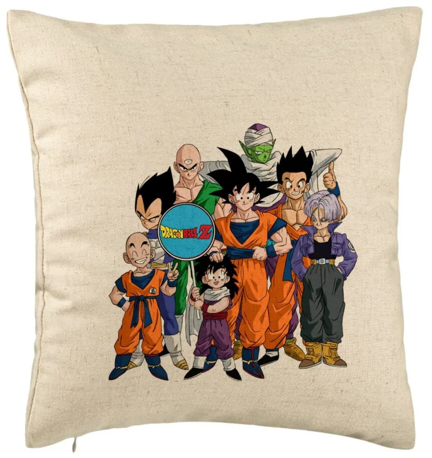 Perna Decorativa cu Dragonball Characters 2, 40x40 cm, Bej, Husa Detasabila, Burduf