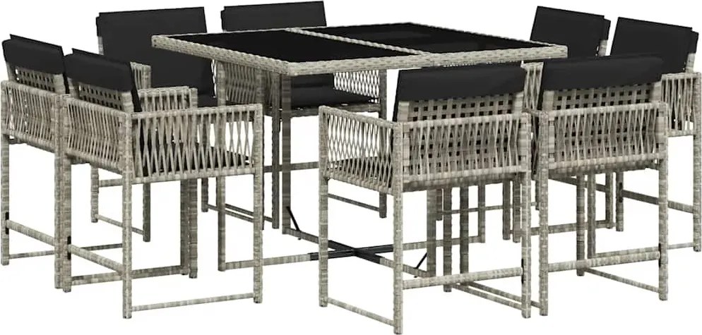 vidaXL Set mobilier grădină cu perne, 9 piese, gri deschis, poliratan