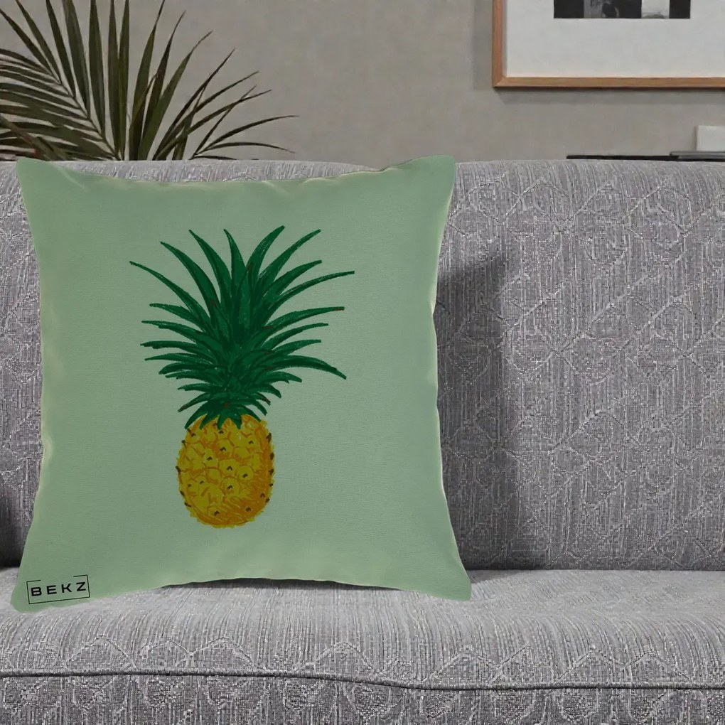 Perna Decorativa Ananas Tropical, 40x40 cm, Verde, Husa Detasabila, Perna Inclusa, BEKZ®