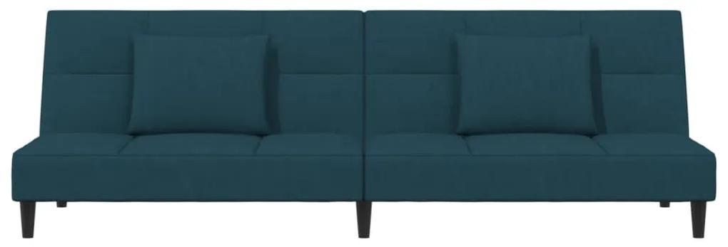 Canapea extensibila cu 2 locuri, 2 perne, albastru, catifea Albastru, Fara suport de picioare