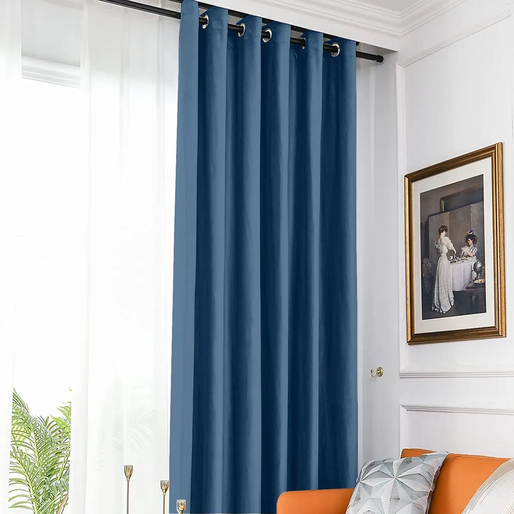 Set draperie din catifea blackout cu inele, Madison, densitate 700 g/ml, Dark Cerulean, 2 buc