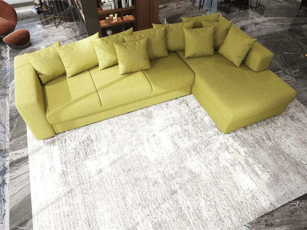 Colțar extensibil dumonde cu ladă de depozitare si sezut confortabil din spuma high-density, Gloria Enjoy Green II 320x183 cm