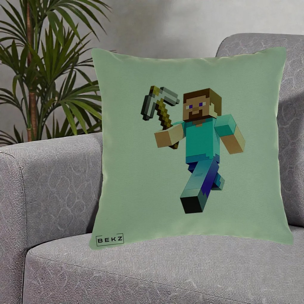 Perna Personalizata Minecraft Steve cu Tarnacop, 40x40 cm, Verde, Husa Detasabila, Perna Inclusa, BEKZ®