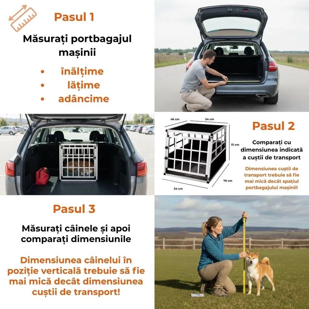 Cușcă de transport pentru câini BRUNO, 70x54x51cm, argintiu/negru Cadoca