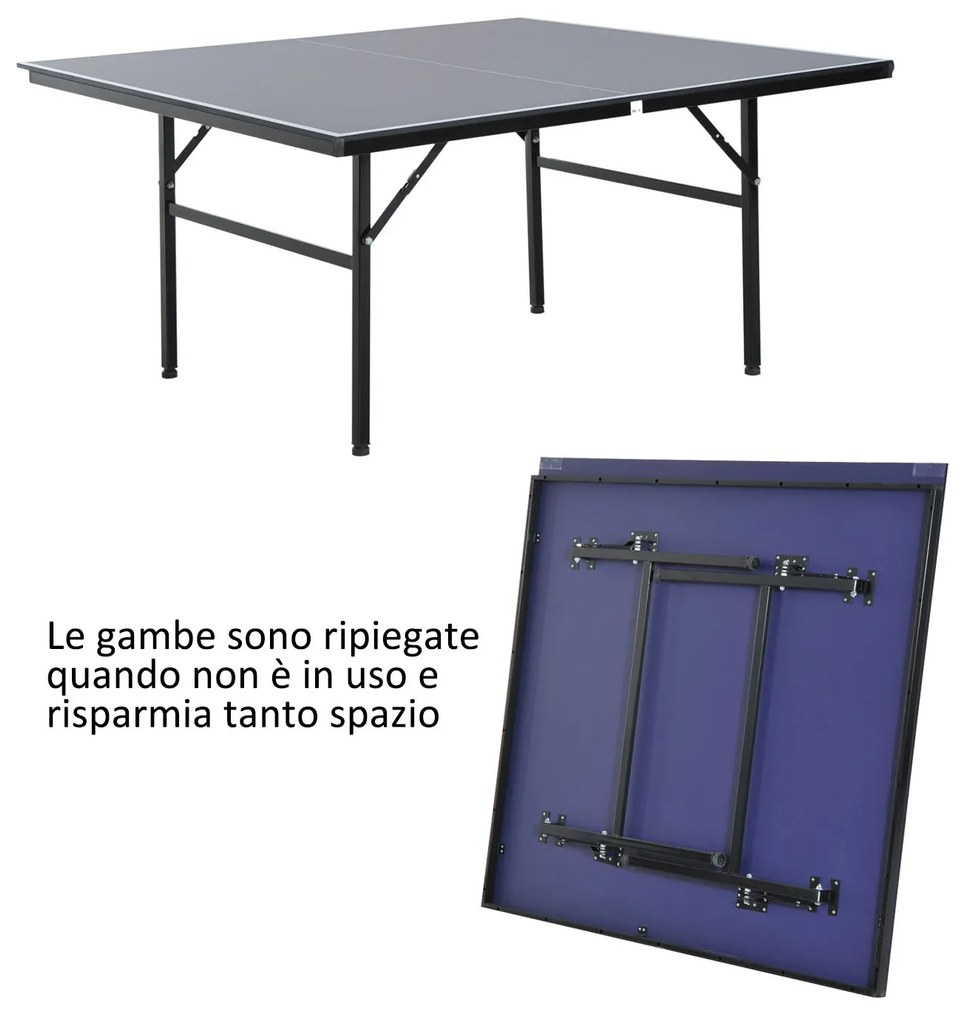 HOMCOM Masa de Ping Pong Pliabila pentru Interior si Exterior in Lemn MDF si Otel, Albastru Inchis 152.5x274x76cm | Aosom Romania