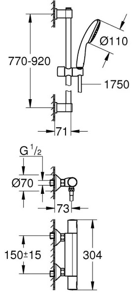 GROHE 34854001 - Baterie termostatică pentru duș PRECISION START 900 mm cromată