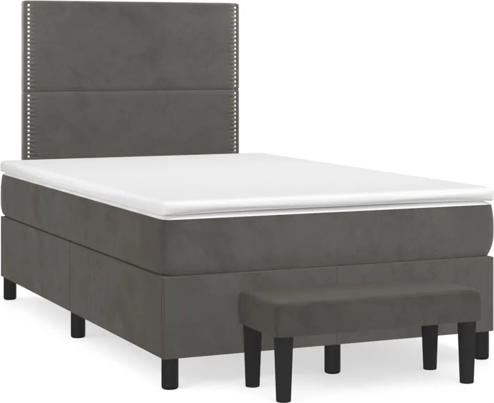 vidaXL Pat box spring cu saltea, gri închis, 120x200 cm, catifea