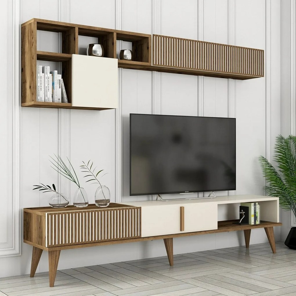 Perete TV Milen Walnut and Cream