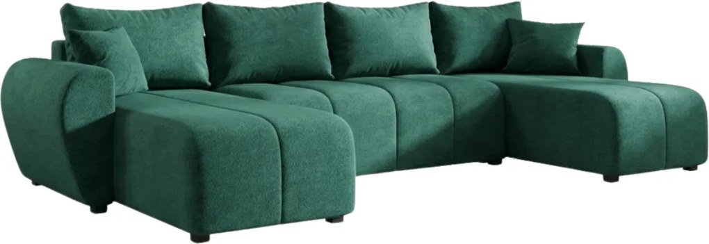 Coltar extensibil in forma de U SEVIO, verde sticla, 311x145 cm + 2 perne GRATUIT