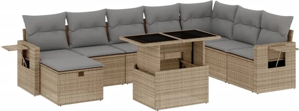 vidaXL Set canapele de grădină, 9 piese, cu perne, bej, poliratan