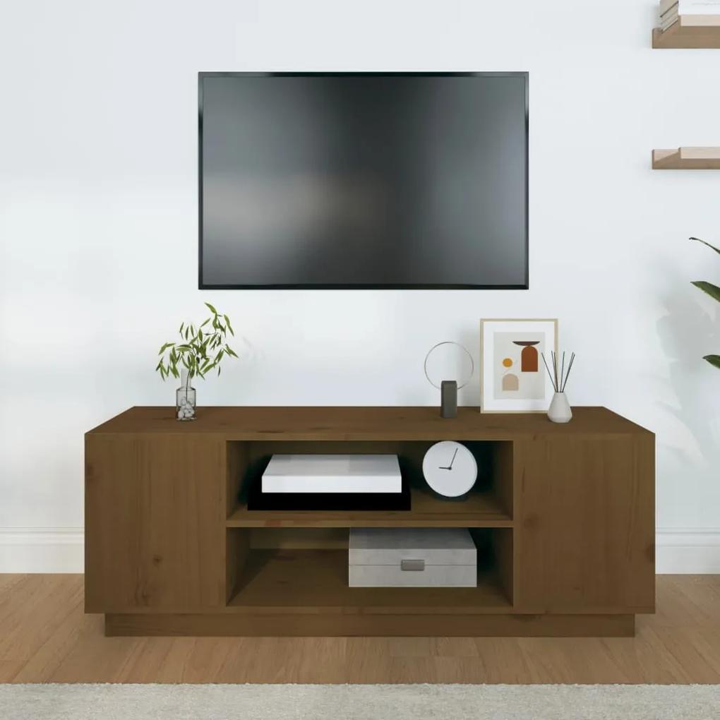 Comoda TV, maro miere, 110x35x40,5 cm, lemn masiv de pin 1, honey  brown