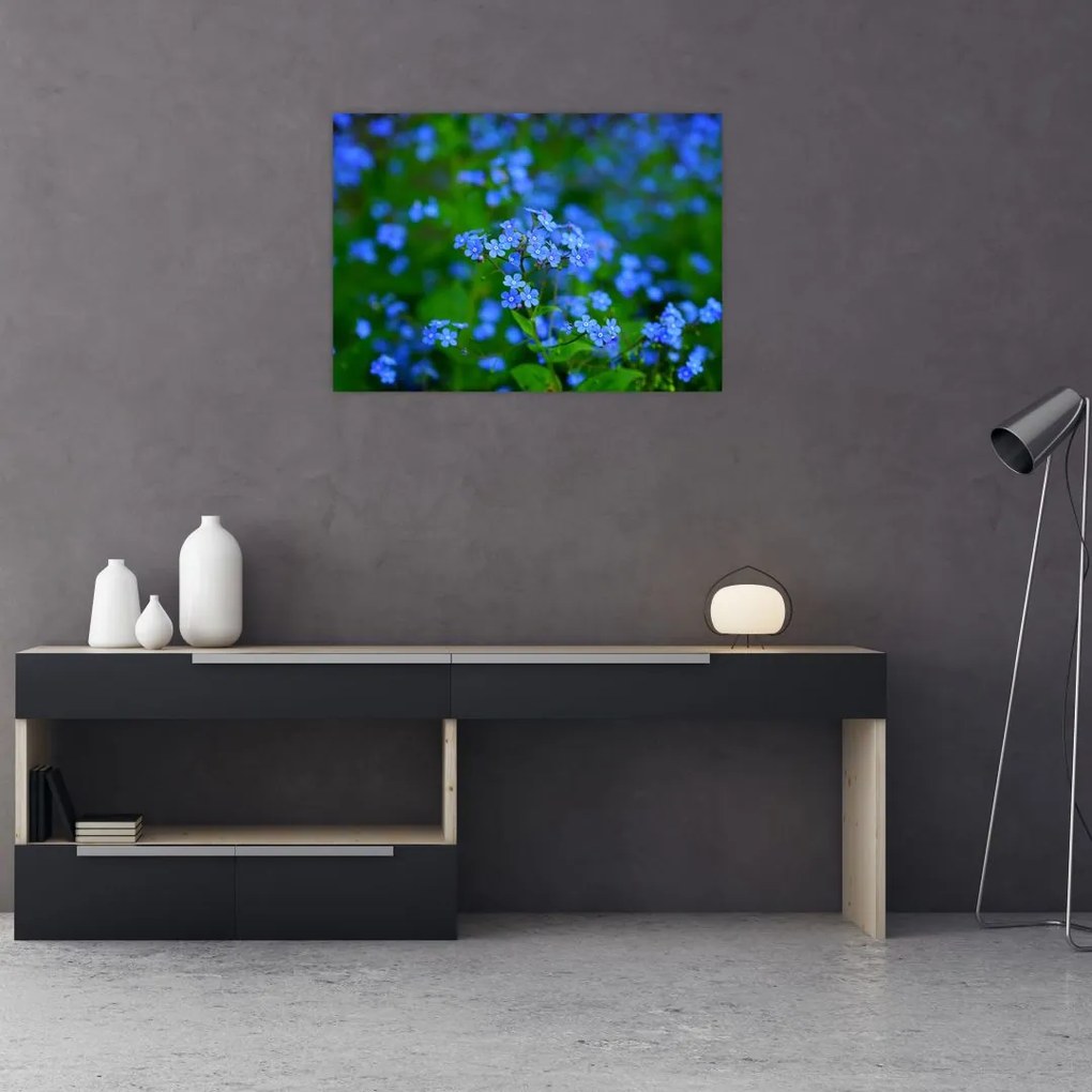 Tablou pe sticlă cu flori albastre (70x50 cm)