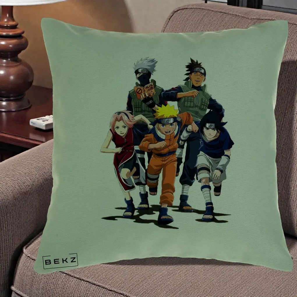 Perna Personalizata Naruto Echipa 7 Kakashi Sensei, 40x40 cm, Verde, Husa Detasabila, Perna Inclusa, BEKZ®