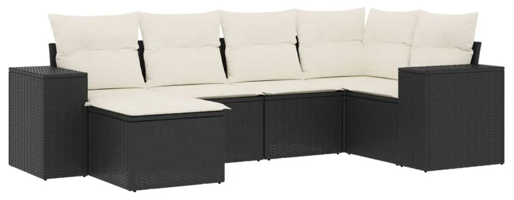 3222855 vidaXL Set mobilier de grădină cu perne, 6 piese, negru, poliratan