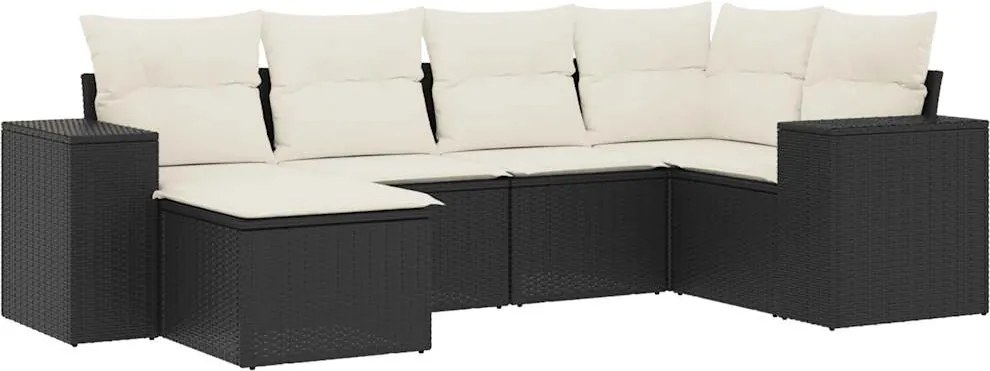 vidaXL Set mobilier de grădină cu perne, 6 piese, negru, poliratan