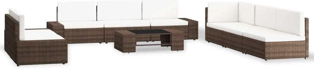 vidaXL Set mobilier de grădină, 9 piese, maro, poliratan